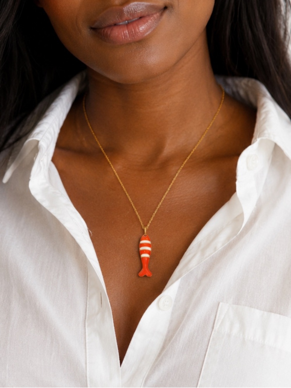 New! Coastal Colorful Orange Koi Fish Necklace NWOT 5048